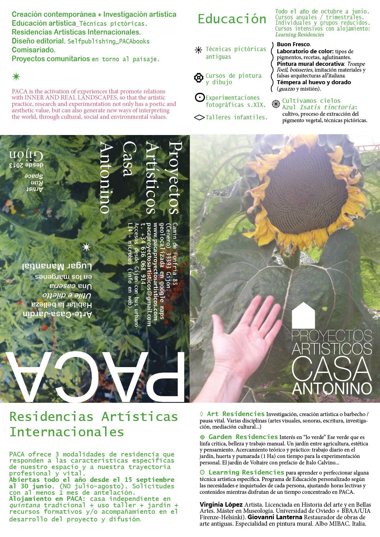 poster de paca- ecositema paca. cursos de arte, alojamiento y residencias artísticas. restauración, diseño y edición de libros de artista. Pintura mural decorativa.
