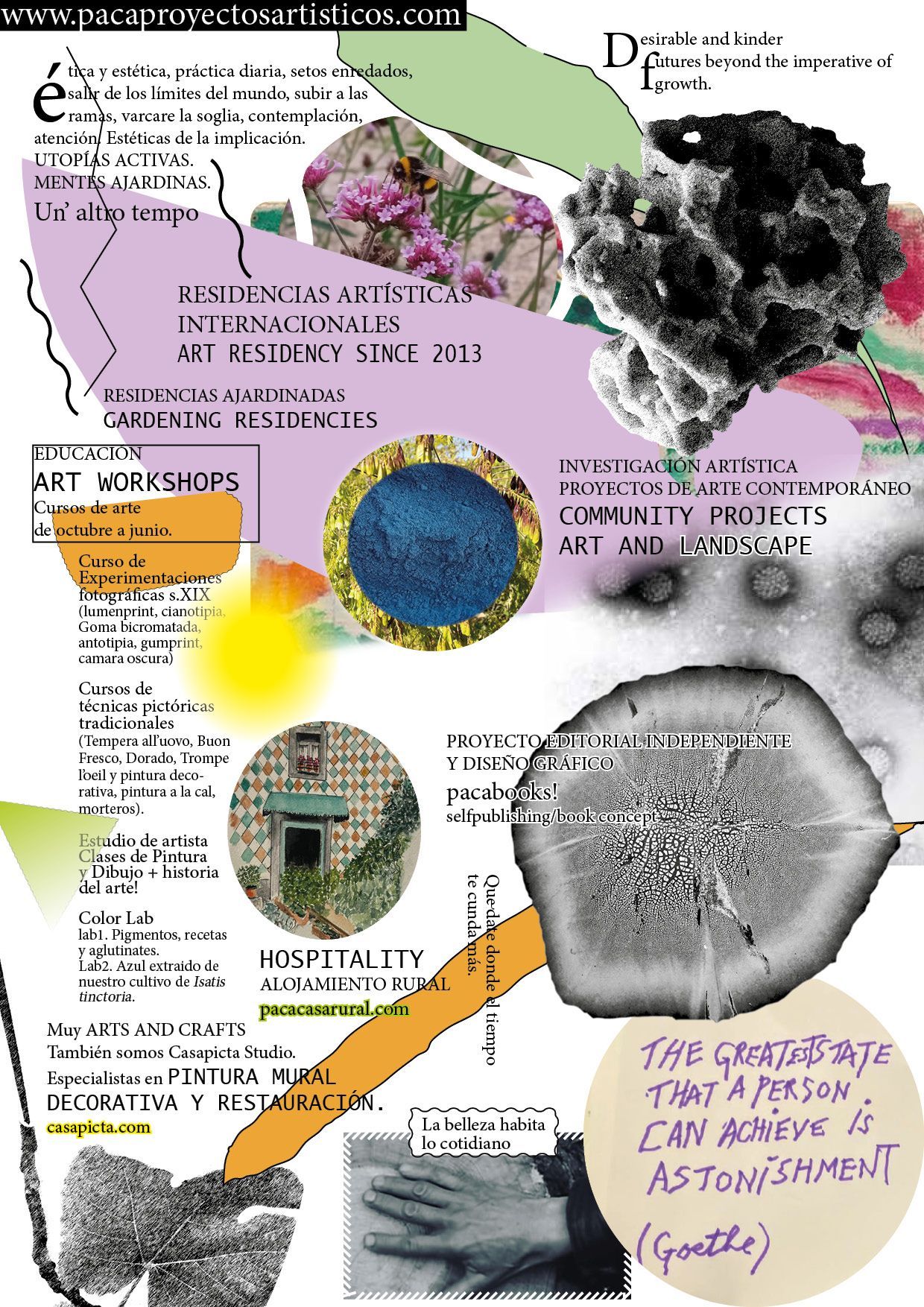 poster de paca- ecositema paca. cursos de arte, alojamiento y residencias artísticas. restauración, diseño y edición de libros de artista. Pintura mural decorativa.